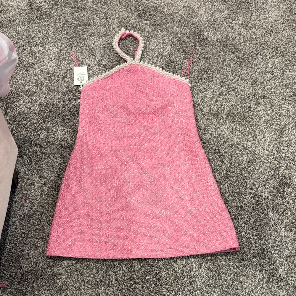 Hyacinth House Pink Tweed and Pearl Petra Mini Dress